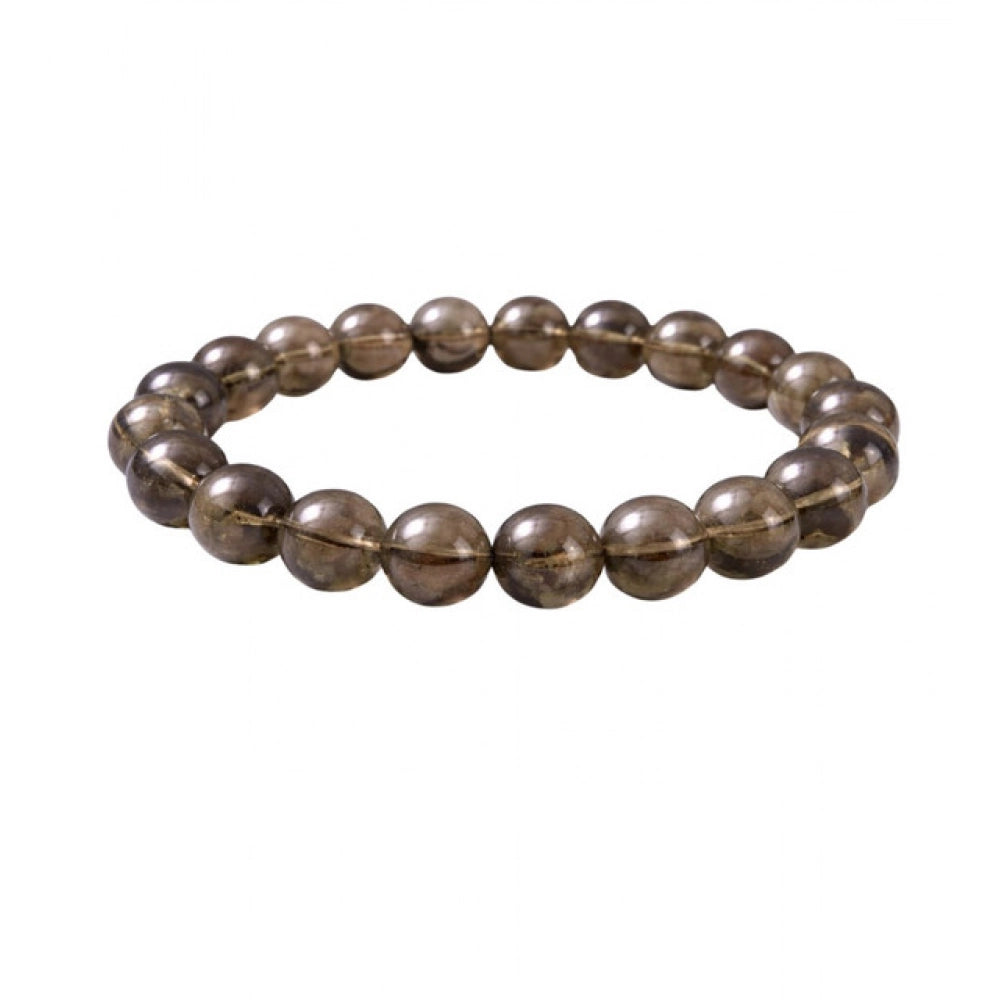 Vaystra Gold Plated Natural Crystal 8mm Smoky Quartz Bracelet in Brown,