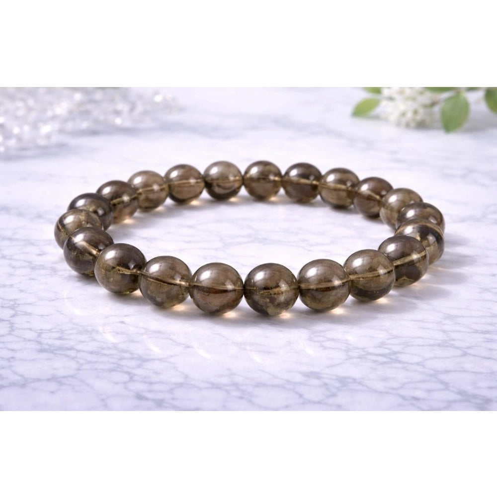 Vaystra Gold Plated Natural Crystal 8mm Smoky Quartz Bracelet in Brown,