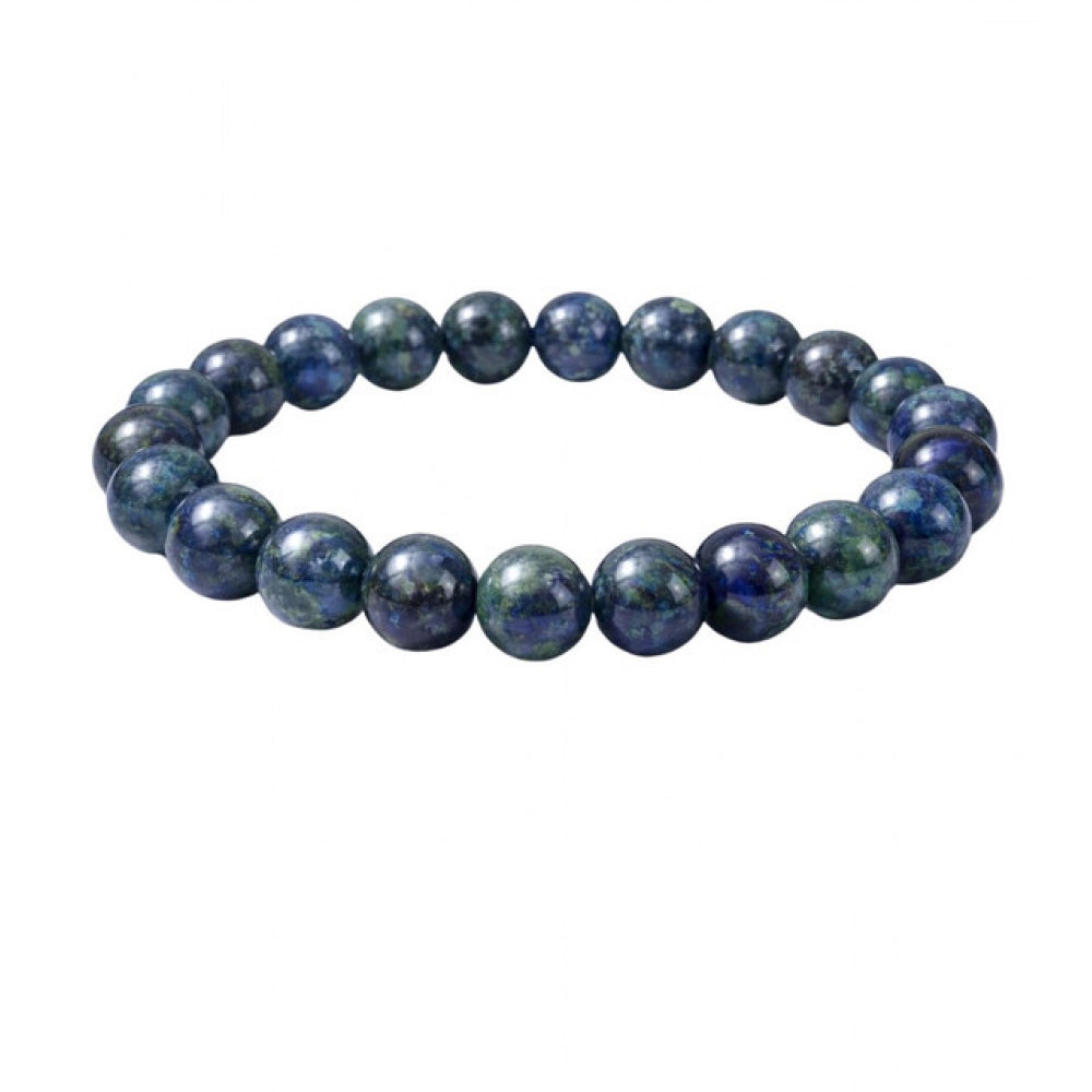 Vaystra Gold Plated Natural Crystal 8mm Azurite Bracelet in Dark Green,