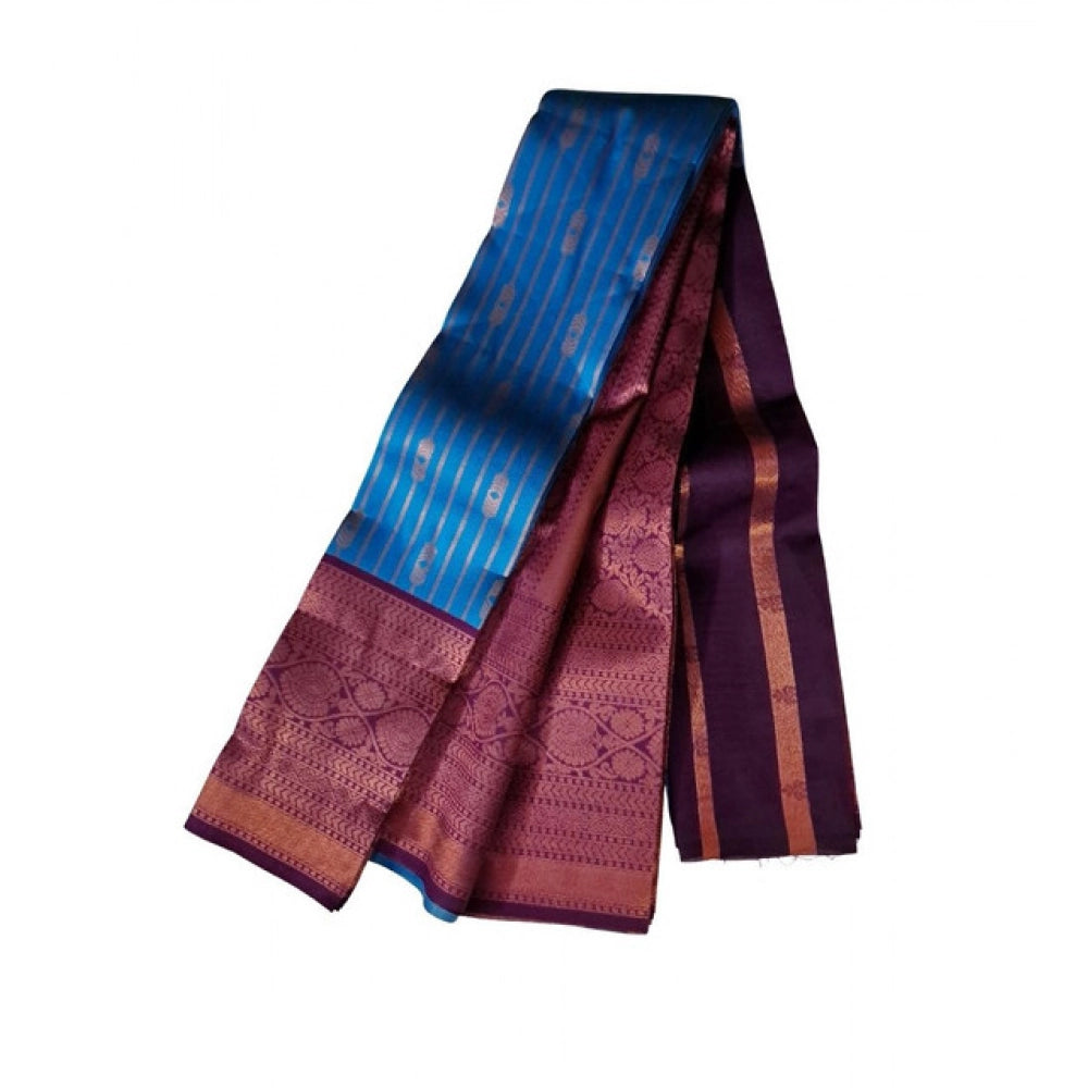 Vaystra Soft Silk Wooven Saree With Unstitched Blouse 5.5Mtr – Blue