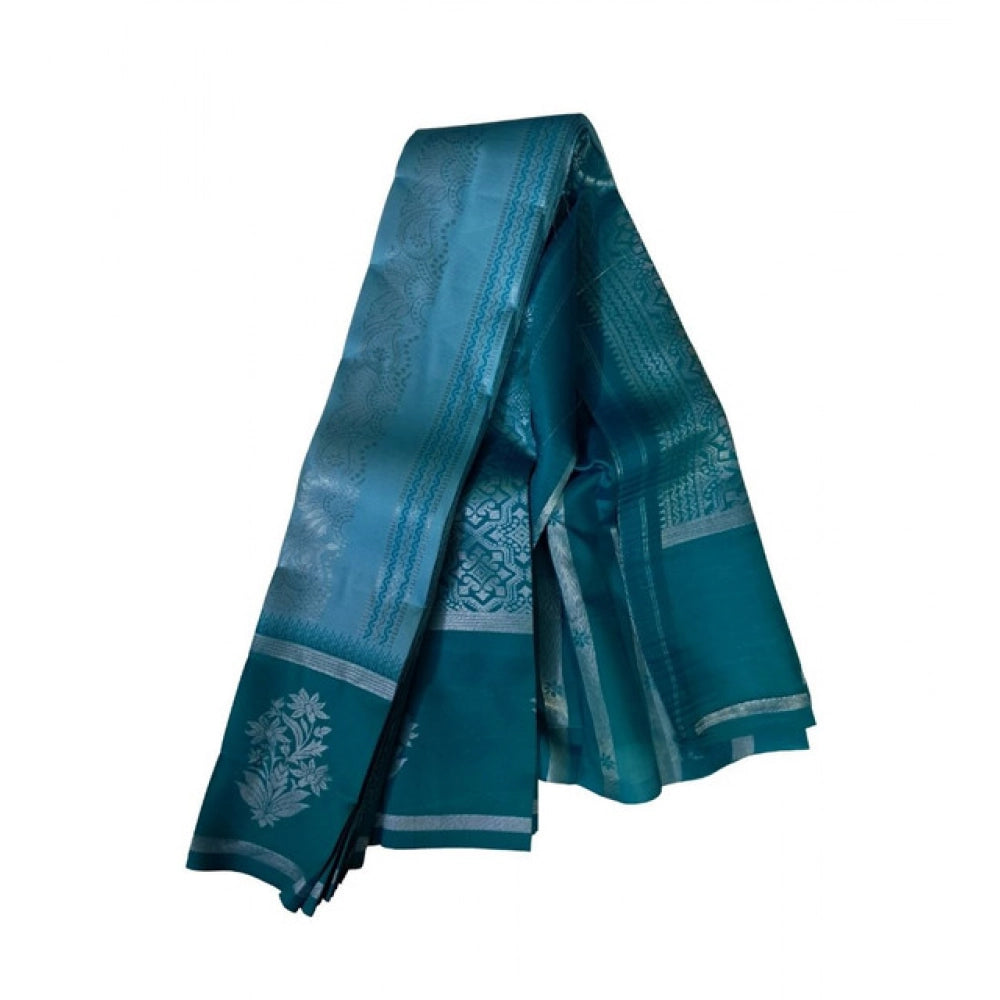 Vaystra Soft Silk Wooven Saree With Unstitched Blouse 5.5Mtr – Teal Blue