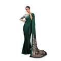 Vaystra Satin Crepe Printed Saree With Unstitched Blouse 5.5Mtr – Bottle Green