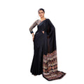 Vaystra Satin Crepe Printed Saree With Unstitched Blouse 5.5Mtr – Black