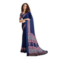 Vaystra Satin Crepe Printed Saree With Unstitched Blouse 5.5Mtr – Navy Blue
