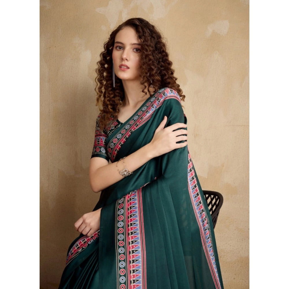 Vaystra Satin Crepe Printed Saree With Unstitched Blouse 5.5Mtr – Green