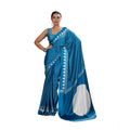Vaystra Satin Crepe Printed Saree With Unstitched Blouse 5.5Mtr – Rama Blue