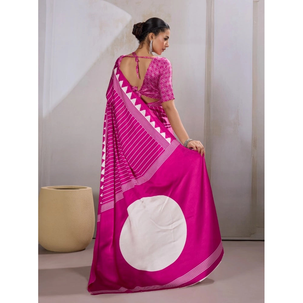 Vaystra Satin Crepe Printed Saree With Unstitched Blouse 5.5Mtr – Pink