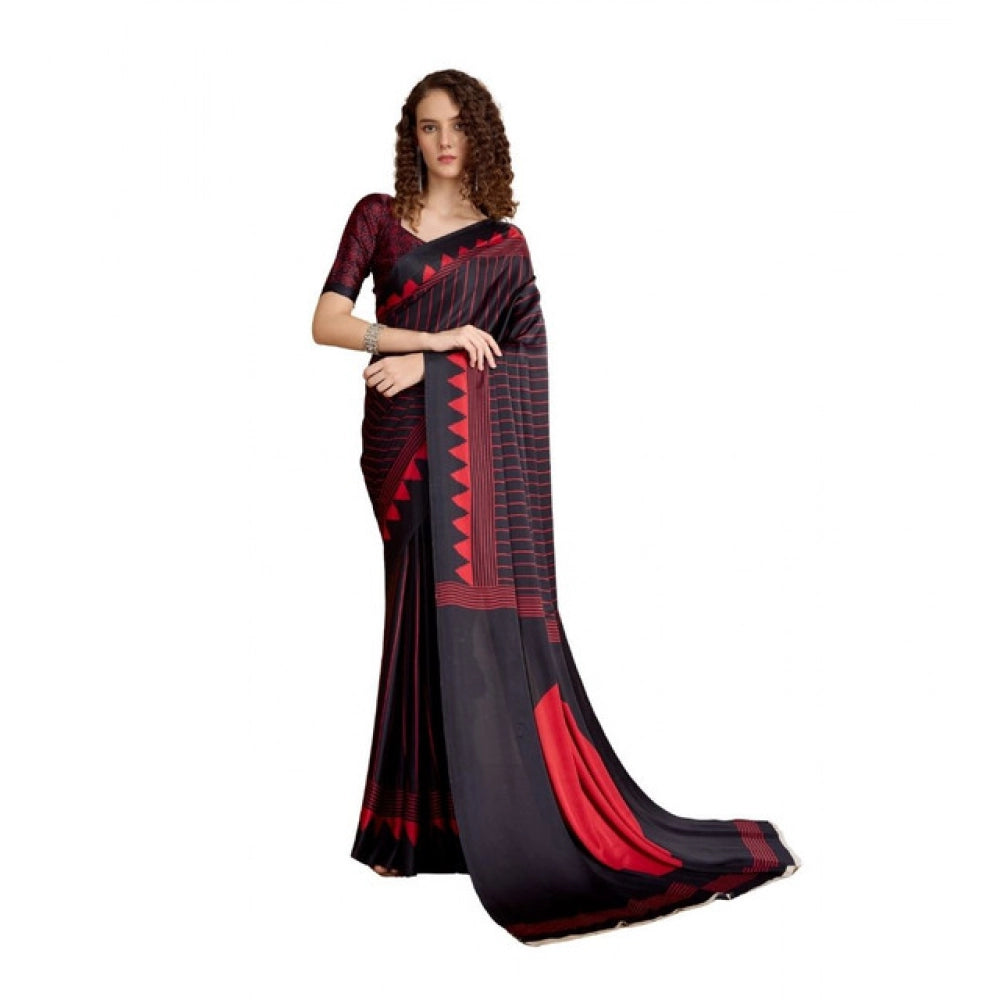 Vaystra Satin Crepe Printed Saree With Unstitched Blouse 5.5Mtr – Black