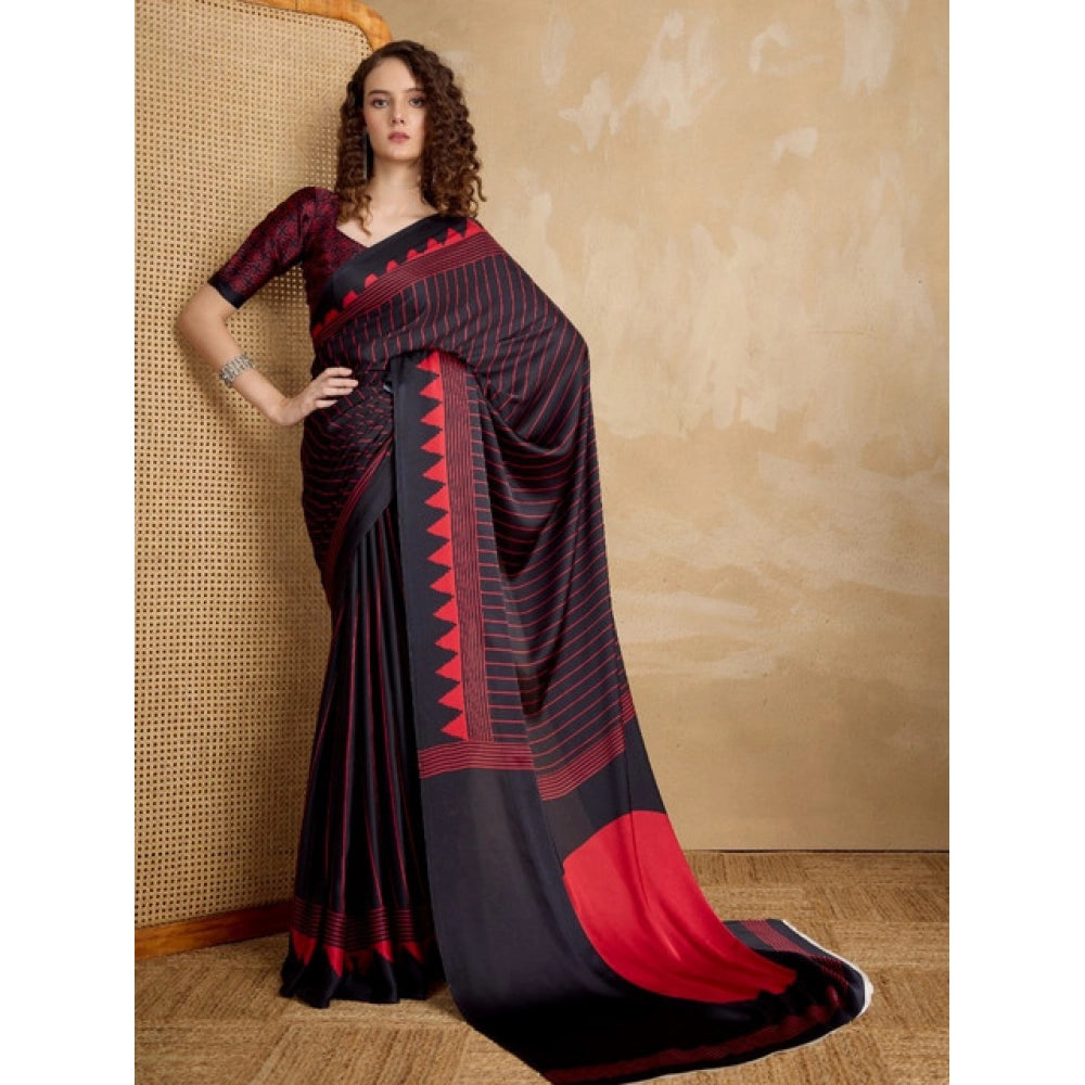 Vaystra Satin Crepe Printed Saree With Unstitched Blouse 5.5Mtr – Black