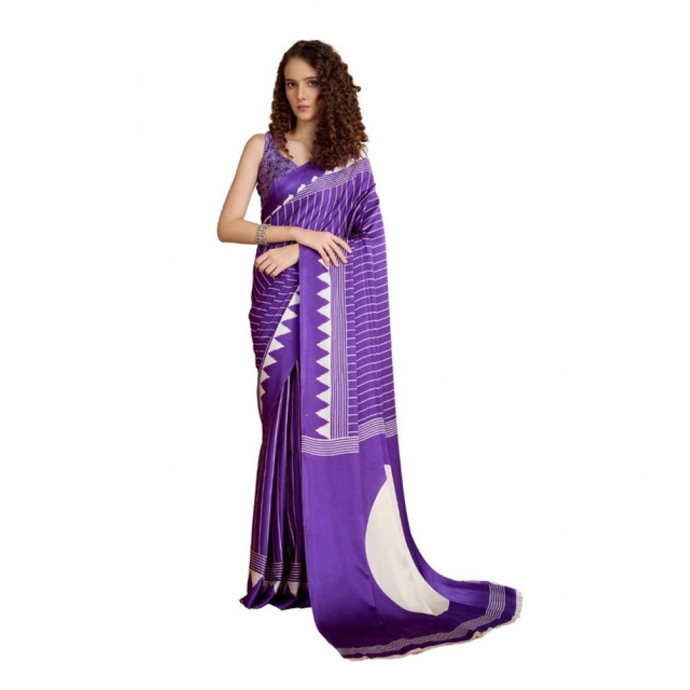 Vaystra Satin Crepe Printed Saree With Unstitched Blouse 5.5Mtr – Lavender