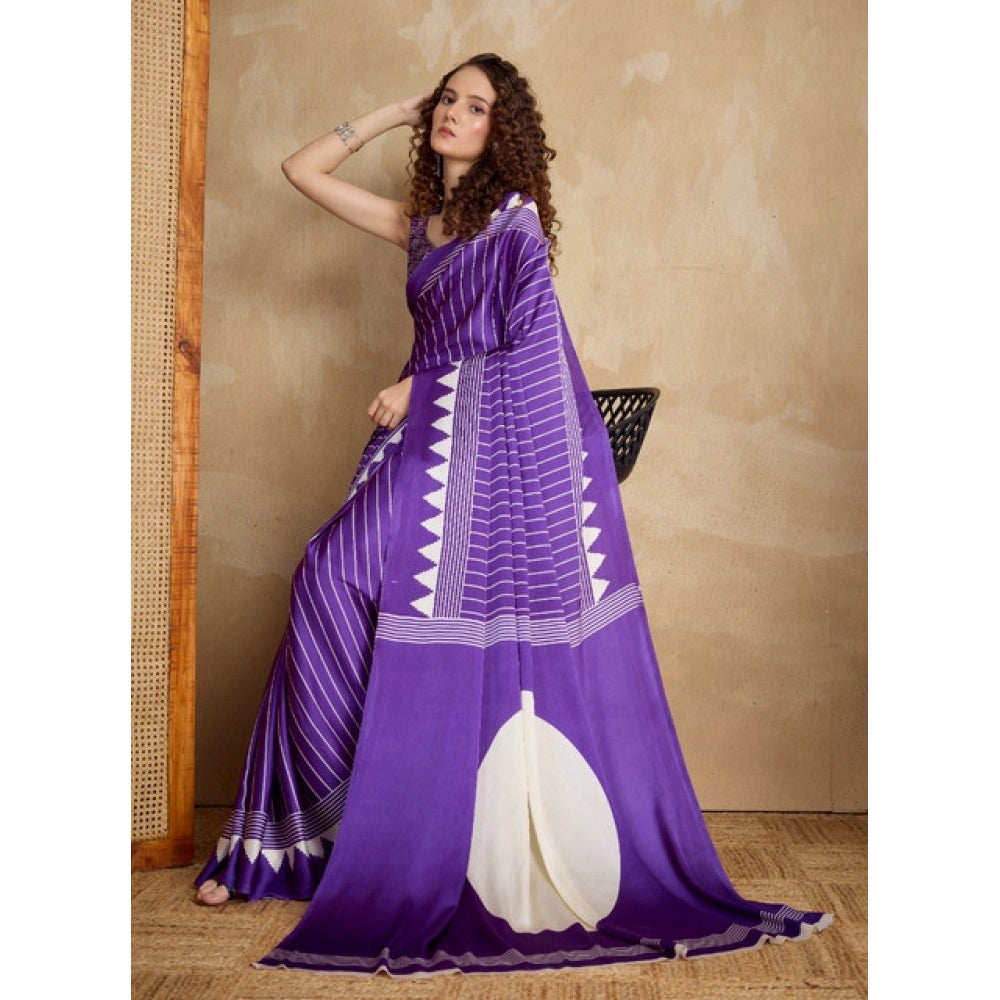 Vaystra Satin Crepe Printed Saree With Unstitched Blouse 5.5Mtr – Lavender