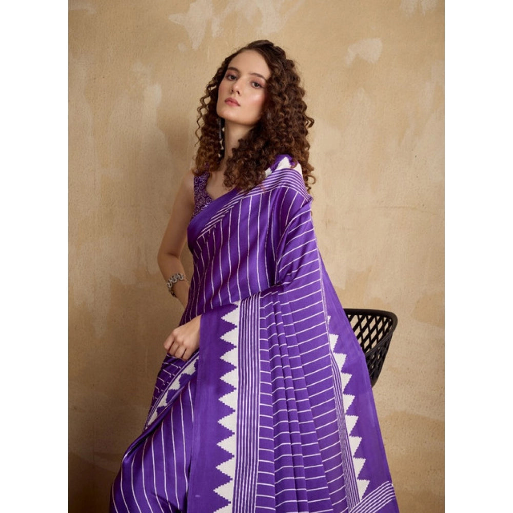 Vaystra Satin Crepe Printed Saree With Unstitched Blouse 5.5Mtr – Lavender