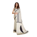 Vaystra Satin Crepe Printed Saree With Unstitched Blouse 5.5Mtr – White