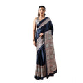 Vaystra Satin Crepe Printed Saree With Unstitched Blouse 5.5Mtr – Navy Blue