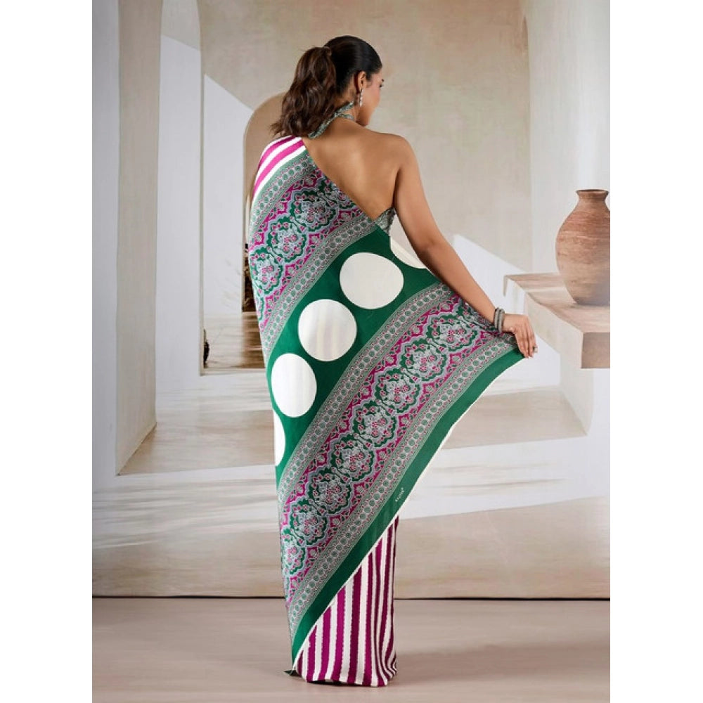 Vaystra Satin Crepe Printed Saree With Unstitched Blouse 5.5Mtr – Magenta