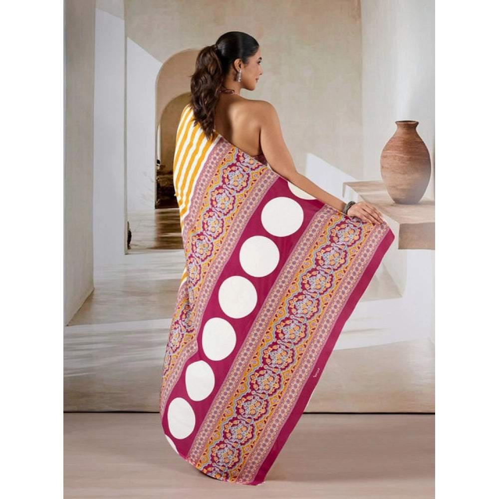 Vaystra Satin Crepe Printed Saree With Unstitched Blouse 5.5Mtr – Mustard