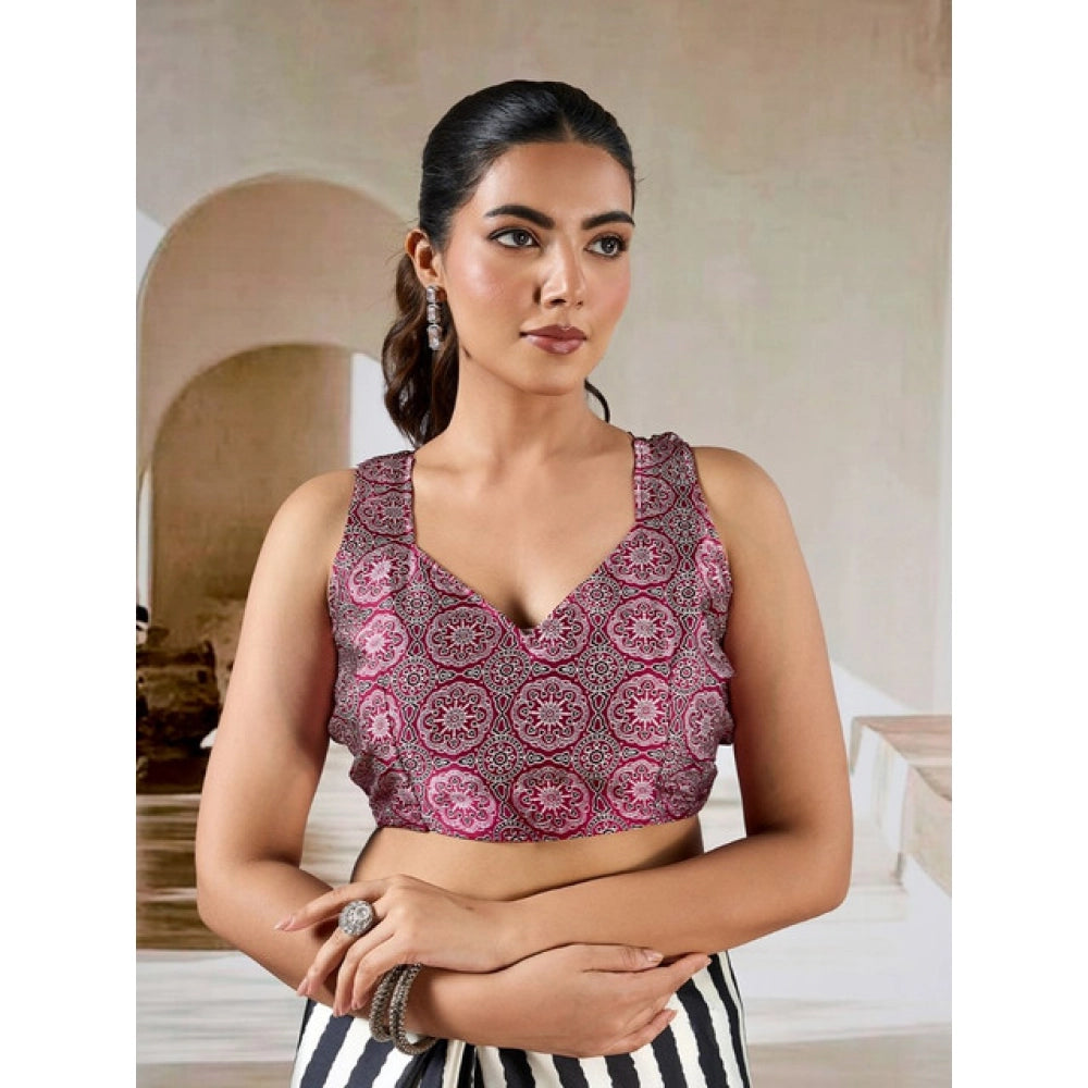 Vaystra Satin Crepe Printed Saree With Unstitched Blouse 5.5Mtr – Black
