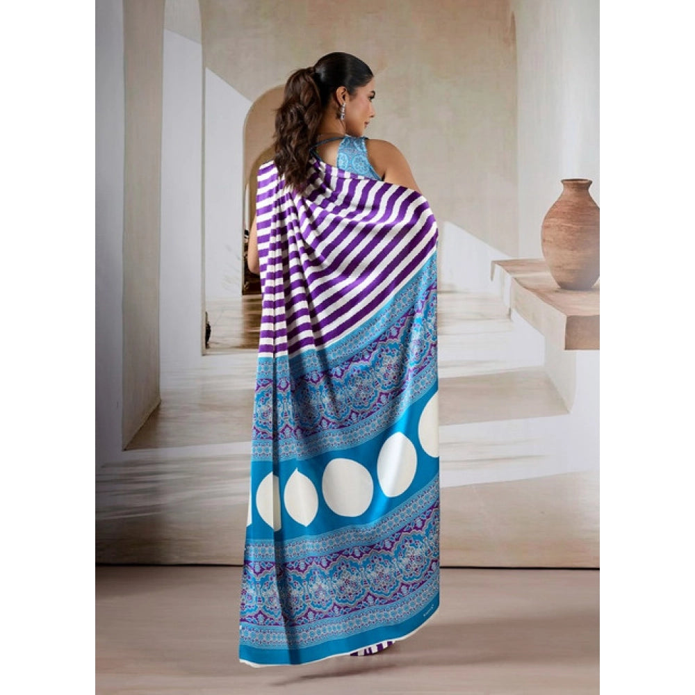 Vaystra Satin Crepe Printed Saree With Unstitched Blouse 5.5Mtr – Purple