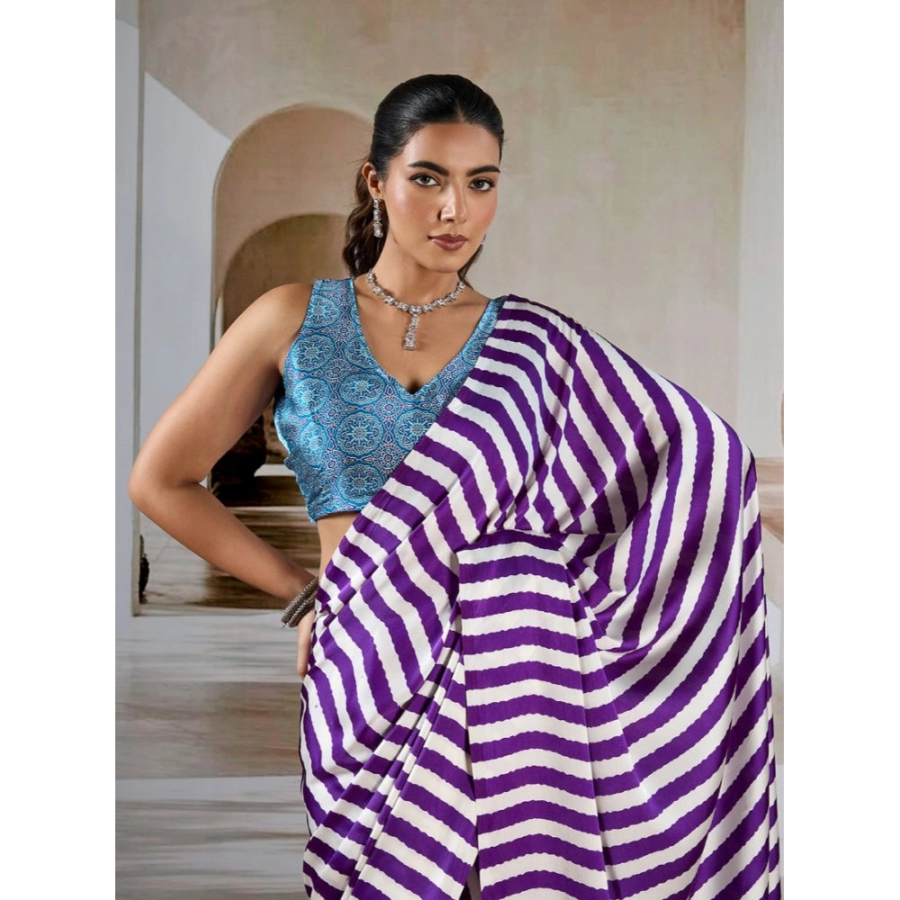 Vaystra Satin Crepe Printed Saree With Unstitched Blouse 5.5Mtr – Purple