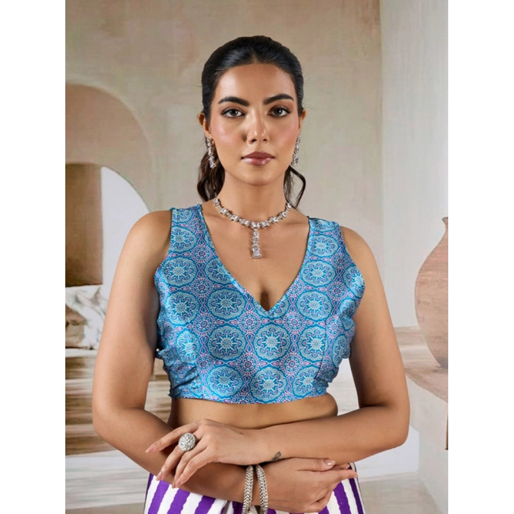 Vaystra Satin Crepe Printed Saree With Unstitched Blouse 5.5Mtr – Purple