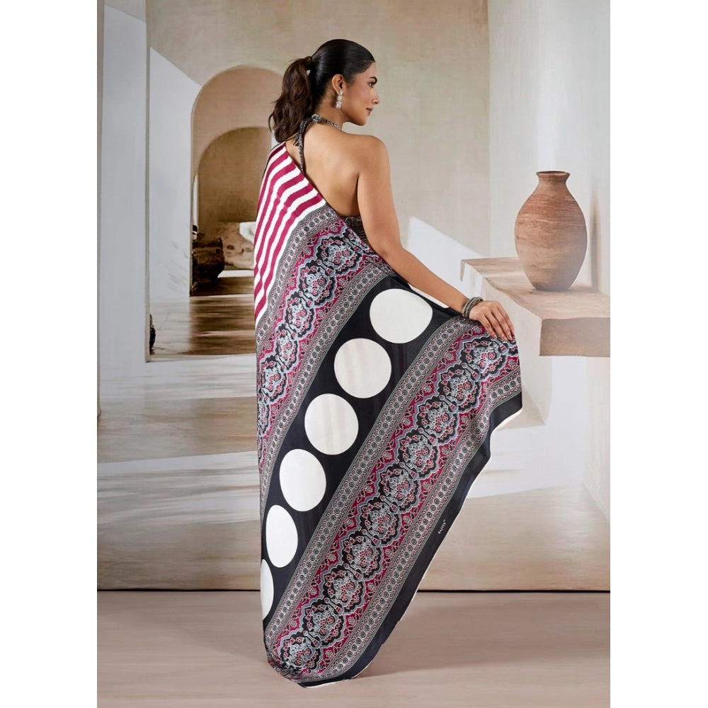 Vaystra Satin Crepe Printed Saree With Unstitched Blouse 5.5Mtr – Maroon