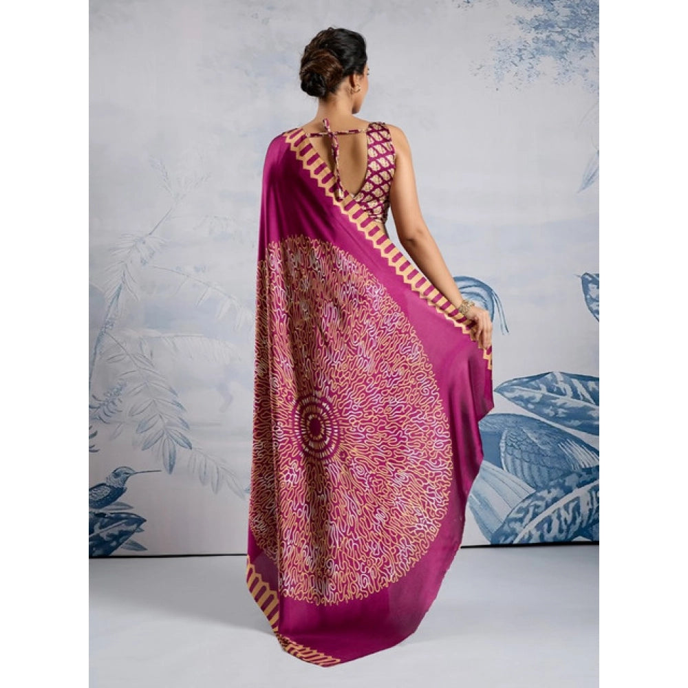 Vaystra Satin Crepe Printed Saree With Unstitched Blouse 5.5Mtr – Purple