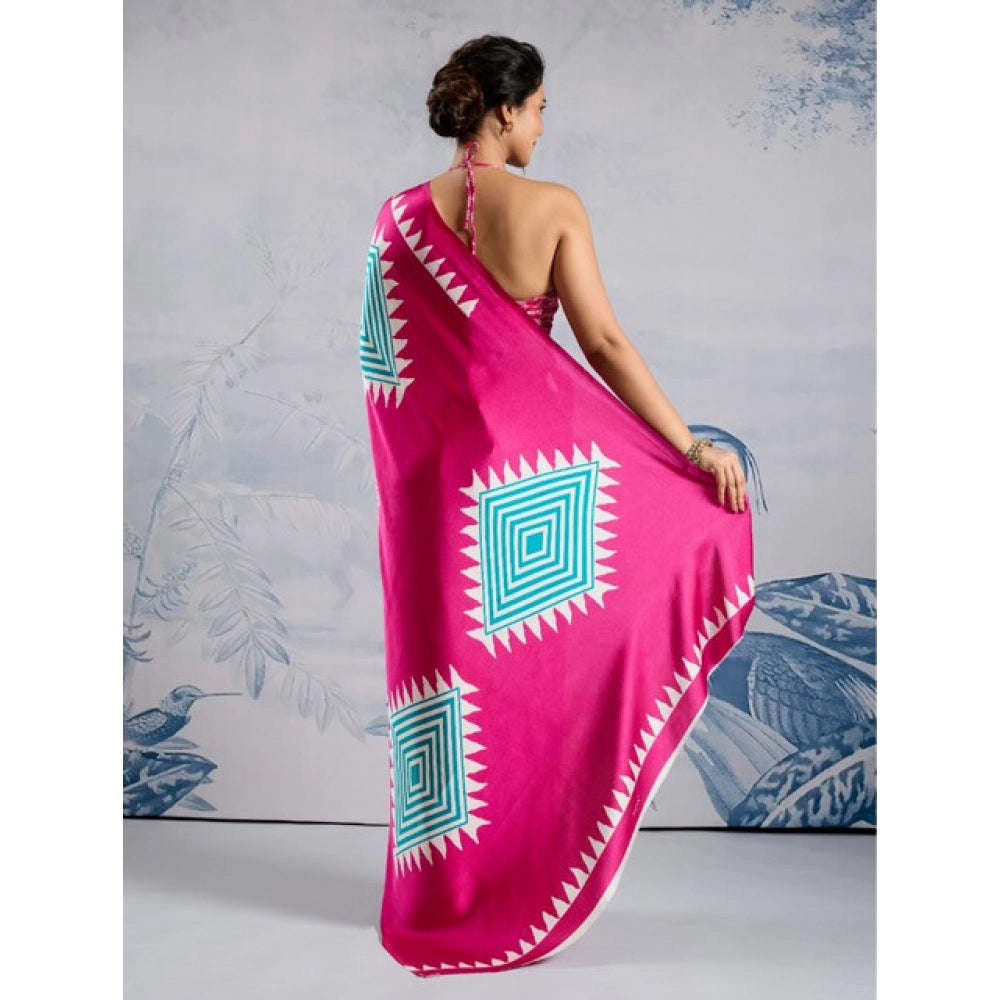 Vaystra Satin Crepe Printed Saree With Unstitched Blouse 5.5Mtr – Pink