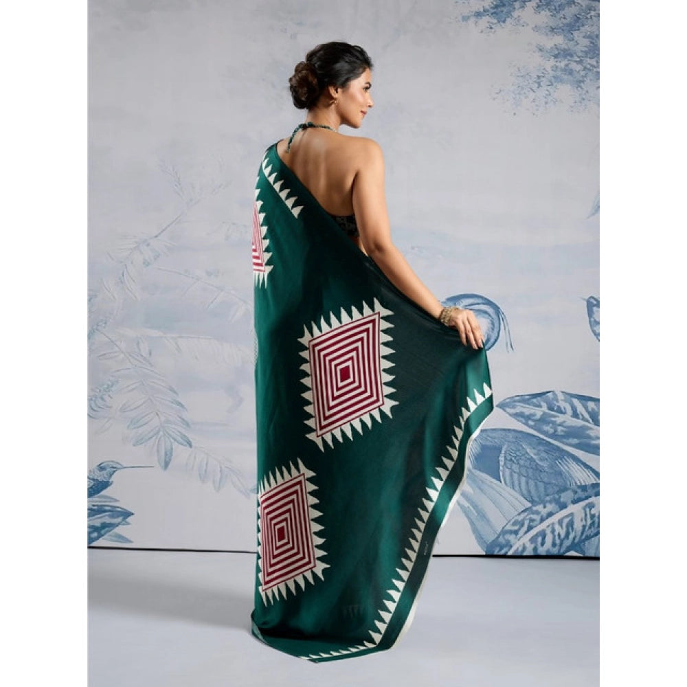 Vaystra Satin Crepe Printed Saree With Unstitched Blouse 5.5Mtr – Green