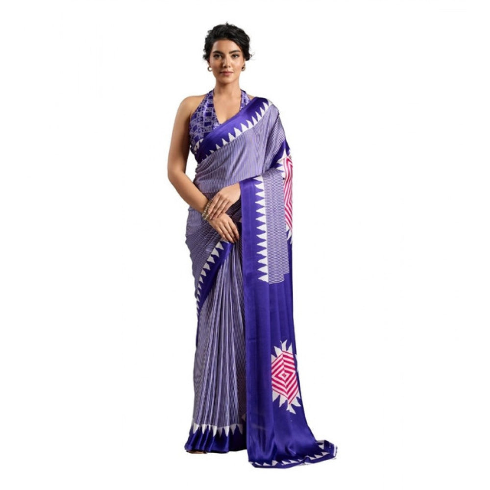 Vaystra Satin Crepe Printed Saree With Unstitched Blouse 5.5Mtr – Purple