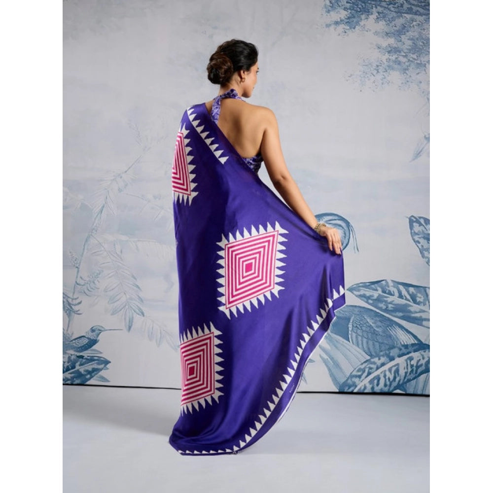 Vaystra Satin Crepe Printed Saree With Unstitched Blouse 5.5Mtr – Purple