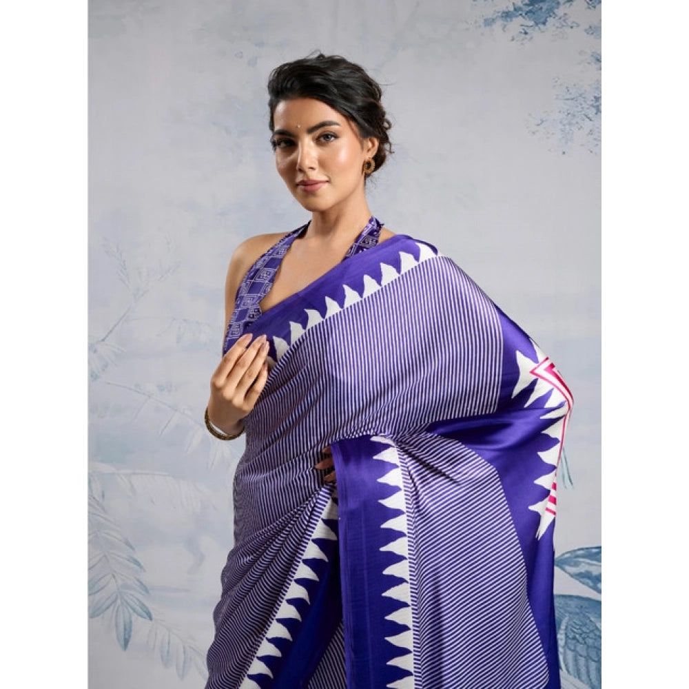 Vaystra Satin Crepe Printed Saree With Unstitched Blouse 5.5Mtr – Purple