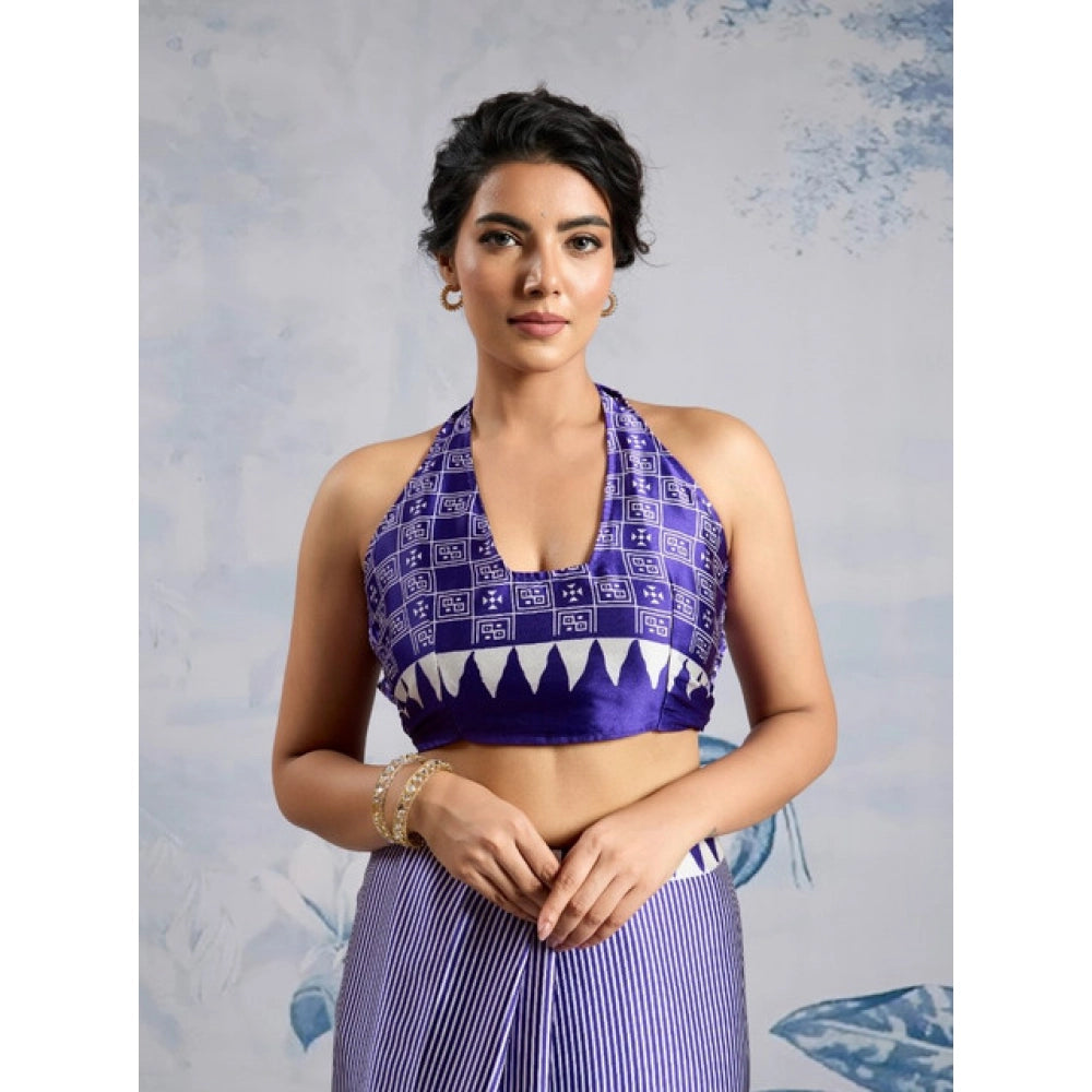 Vaystra Satin Crepe Printed Saree With Unstitched Blouse 5.5Mtr – Purple