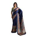Vaystra Satin Crepe Printed Saree With Unstitched Blouse 5.5Mtr – Navy Blue