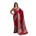 Vaystra Satin Crepe Printed Saree With Unstitched Blouse 5.5Mtr – Maroon