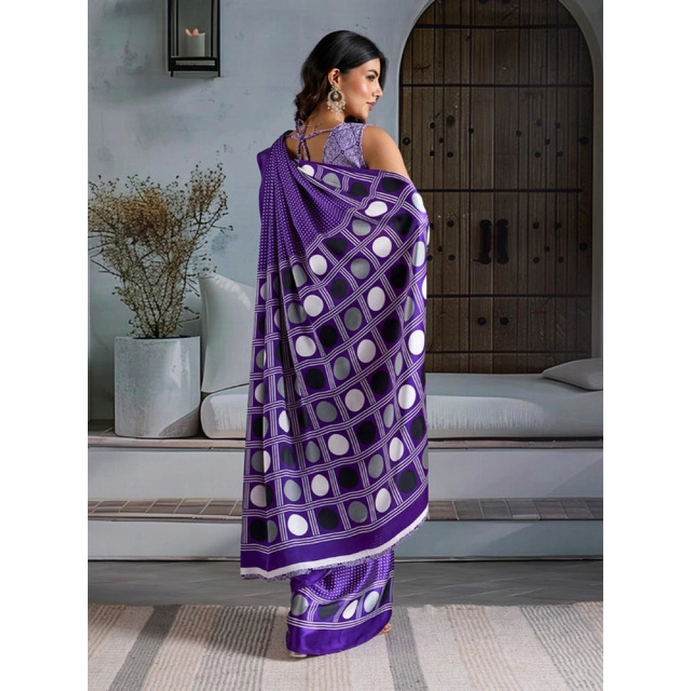 Vaystra Satin Crepe Printed Saree With Unstitched Blouse 5.5Mtr – Purple
