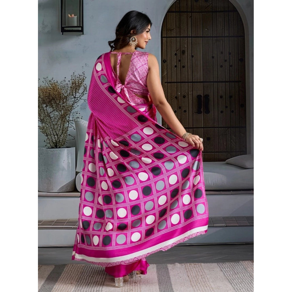 Vaystra Satin Crepe Printed Saree With Unstitched Blouse 5.5Mtr – Pink