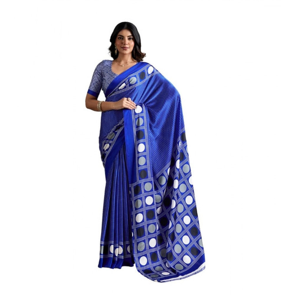 Vaystra Satin Crepe Printed Saree With Unstitched Blouse 5.5Mtr – Blue