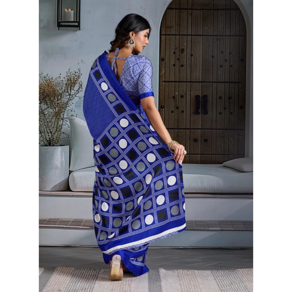 Vaystra Satin Crepe Printed Saree With Unstitched Blouse 5.5Mtr – Blue