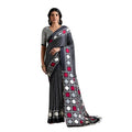 Vaystra Satin Crepe Printed Saree With Unstitched Blouse 5.5Mtr – Black