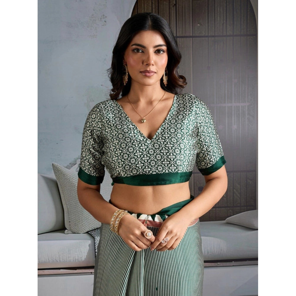 Vaystra Satin Crepe Printed Saree With Unstitched Blouse 5.5Mtr – Green