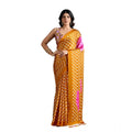 Vaystra Satin Crepe Printed Saree With Unstitched Blouse 5.5Mtr – Mustard