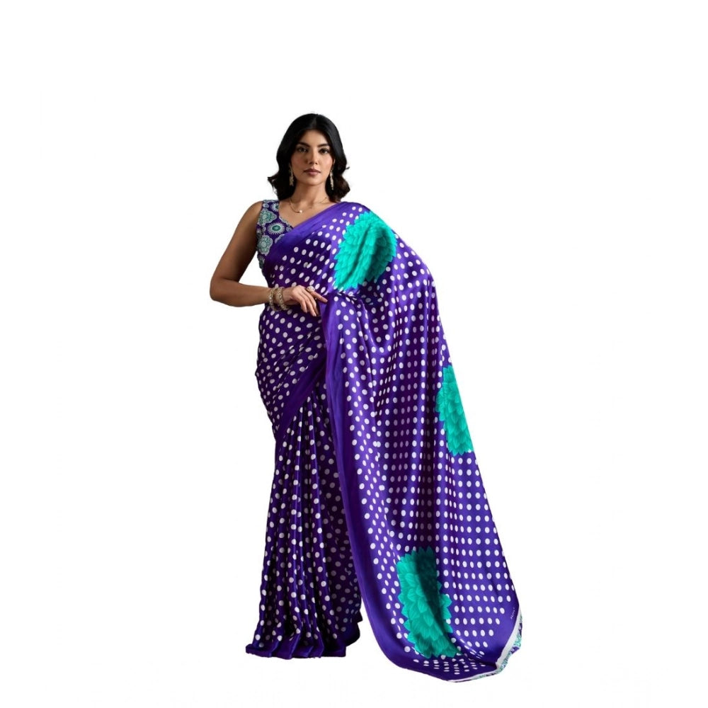 Vaystra Satin Crepe Printed Saree With Unstitched Blouse 5.5Mtr – Purple