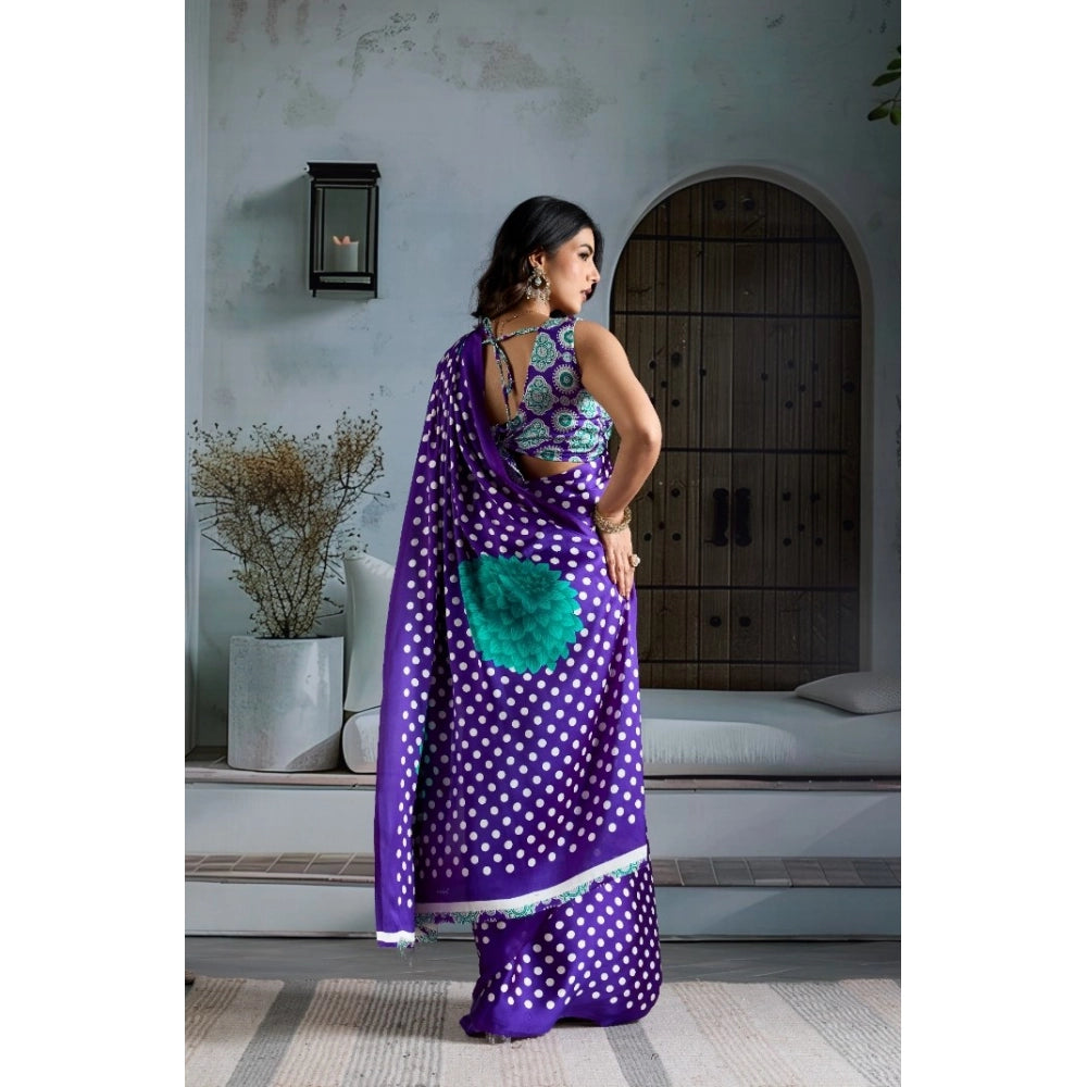 Vaystra Satin Crepe Printed Saree With Unstitched Blouse 5.5Mtr – Purple