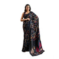 Vaystra Satin Crepe Printed Saree With Unstitched Blouse 5.5Mtr – Black