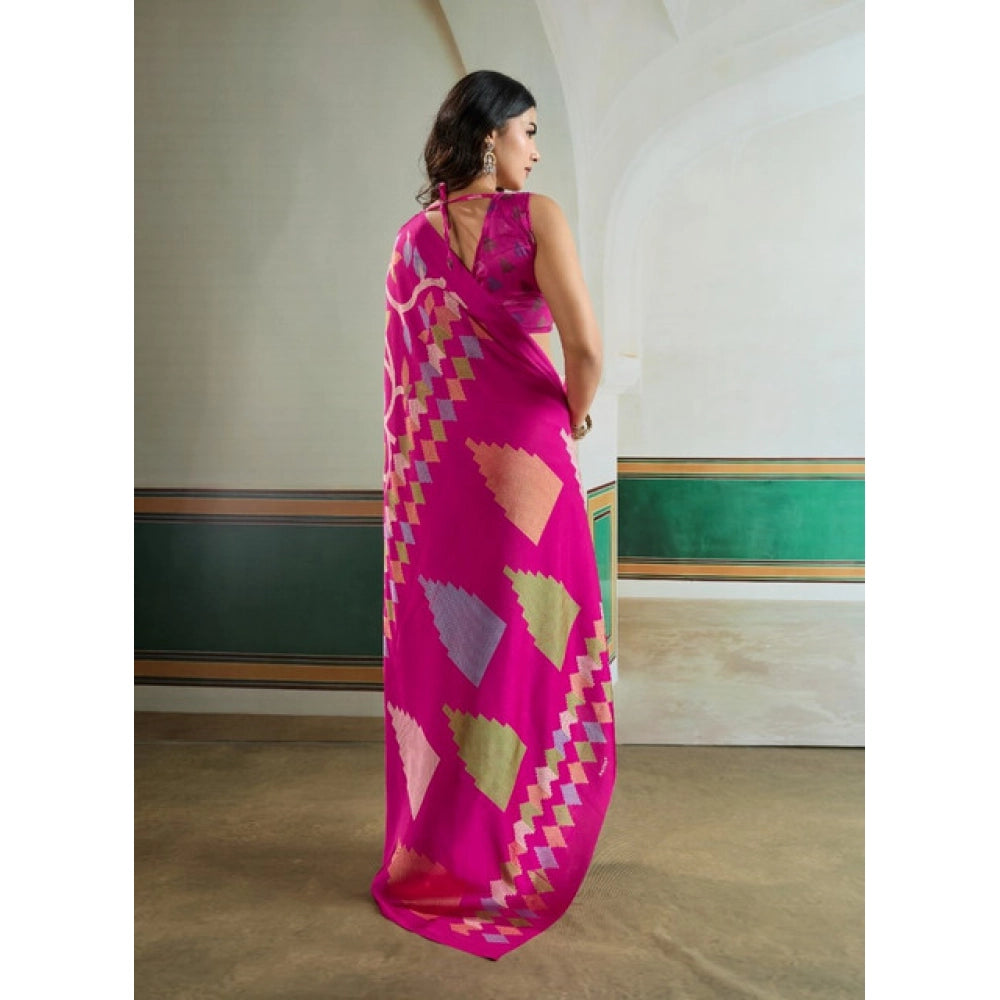 Vaystra Satin Crepe Printed Saree With Unstitched Blouse 5.5Mtr – Pink