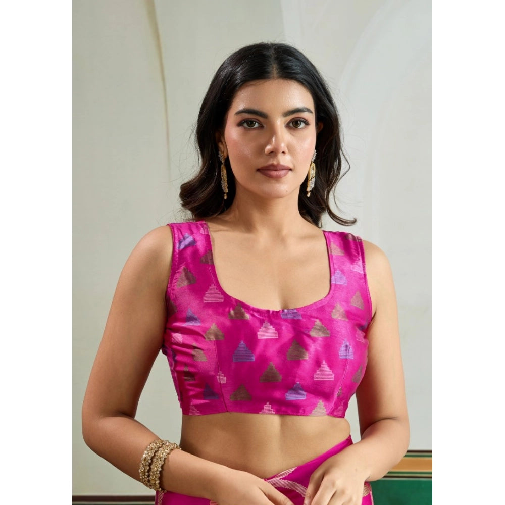 Vaystra Satin Crepe Printed Saree With Unstitched Blouse 5.5Mtr – Pink
