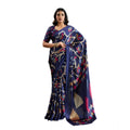 Vaystra Satin Crepe Printed Saree With Unstitched Blouse 5.5Mtr – Navy Blue