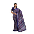 Vaystra Satin Crepe Printed Saree With Unstitched Blouse 5.5Mtr – Navy Blue