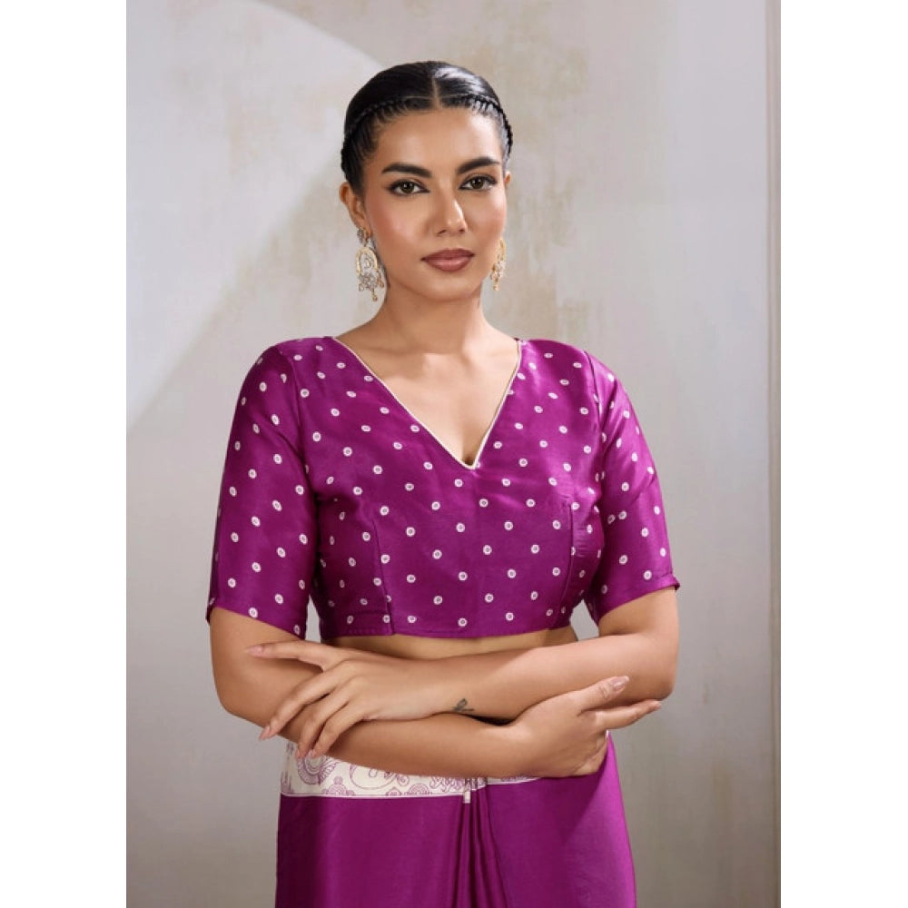 Vaystra Satin Crepe Printed Saree With Unstitched Blouse 5.5Mtr – Purple