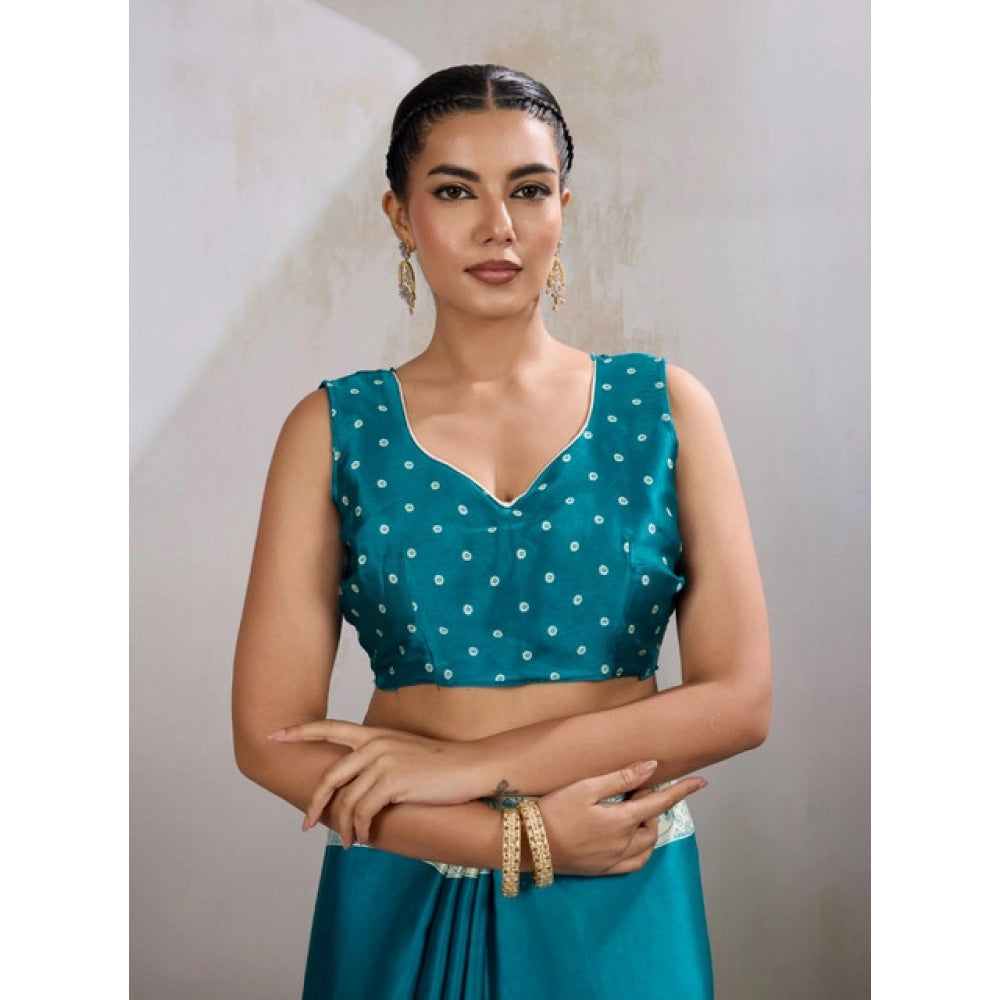 Vaystra Satin Crepe Printed Saree With Unstitched Blouse 5.5Mtr – Sky Blue